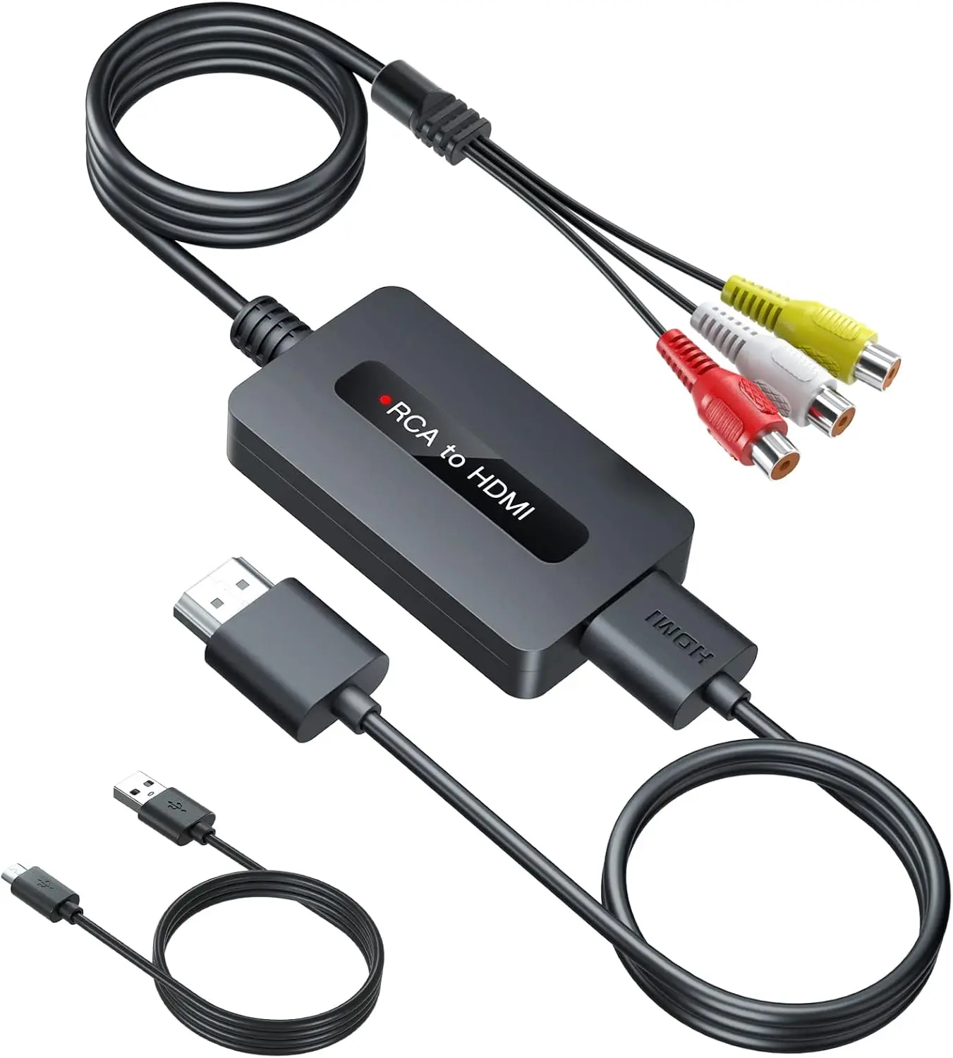 CVBS Composite AV RCA to HDMI Converter, USB-Powered NTSC/PAL Signal Scaling Adapter with Cables, Full HD 720P/1080P Output Switch for N64, PS2, Wii