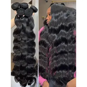 【Gefily】30 Inches Body Wave Hair Unprocessed Human Hair Bundles Double Weft Extensions  3 4 Bundles Natural Black Super Silky Soft Smooth