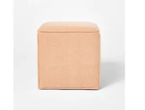 Lynwood Square Upholstered Cube Ottoman by Threshold Designed with Studio McGee Modern Storage Ottoman for Living Room