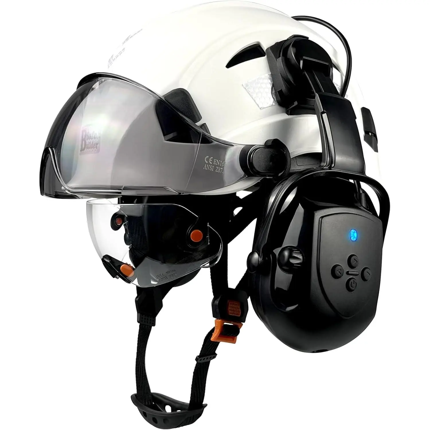 White Hat Wtih Clear & Tinted Visor & Bluetooth Ea