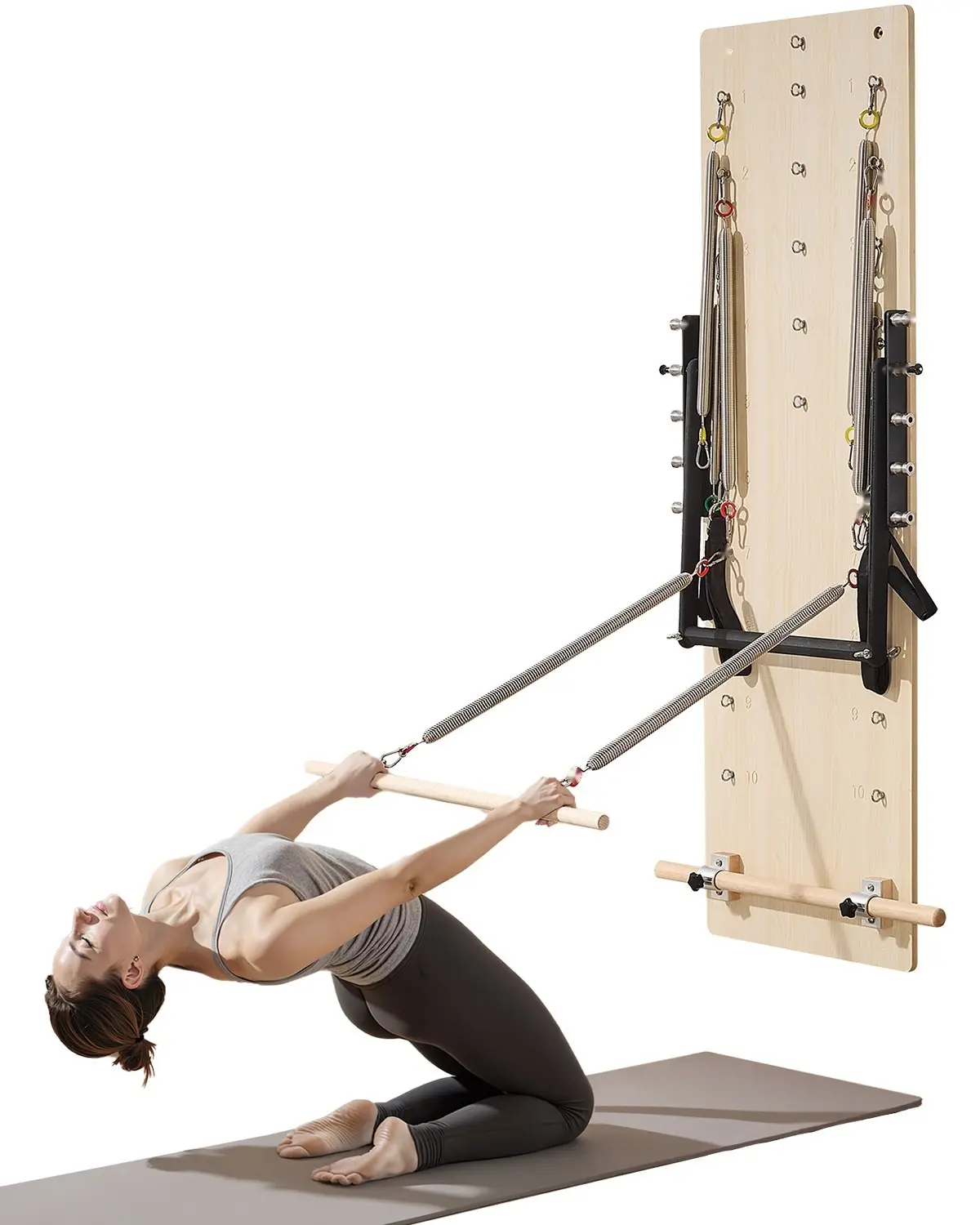 Wall Mounted Pilates Reformer Machine With Springboard And Maple Wood Frame For Home Gym, Space-Saving Wall Unit, Adjustable Resistance, Full-Body Pilates Equipment For Back Core Legs, Beginner To Advanced Workouts