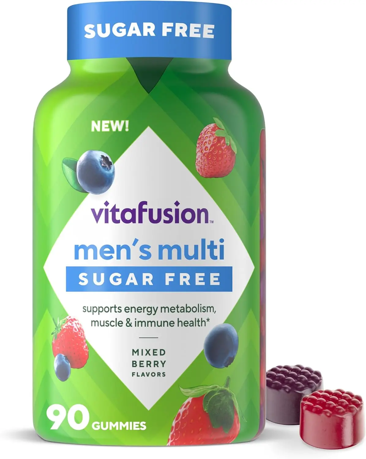 Vitafusion Sugar Free Men’s Multi Daily Gummy Multivitamins, Supports Energy Metabolism, Muscle and Immune Health (1), Mixed Berry Flavors, (Pack of 2)