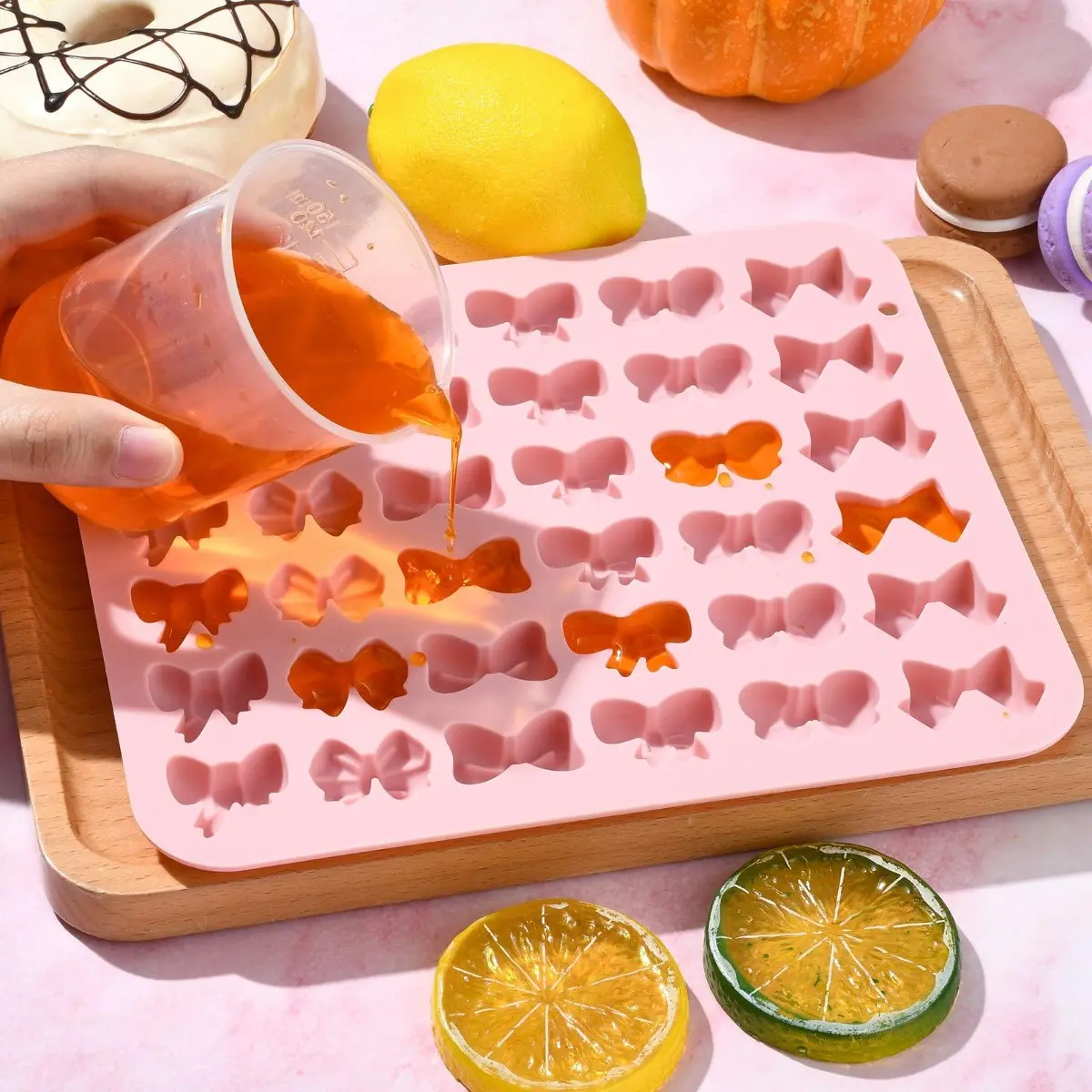 1pc 36-Cavity Pink Bowknot Silicone Candy Mold, Gummy Mold, Candy Molds Silicone, Easy Clean & High Heat Resistant, Perfect for Chocolates, Gummies & Baking - Versatile Kitchen Tool for Holidays & Everyday Use, Baking Supplies