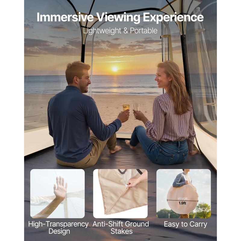 VEVOR Pop up Sports Tent,  , 50x50 in Clear Bubble Tent for 1 Person, Waterproof Outdoor Pod with Floor Mat & Top Cover, Garden Igloo Dome Tents Camping Shelter for Events Fishing Cheering