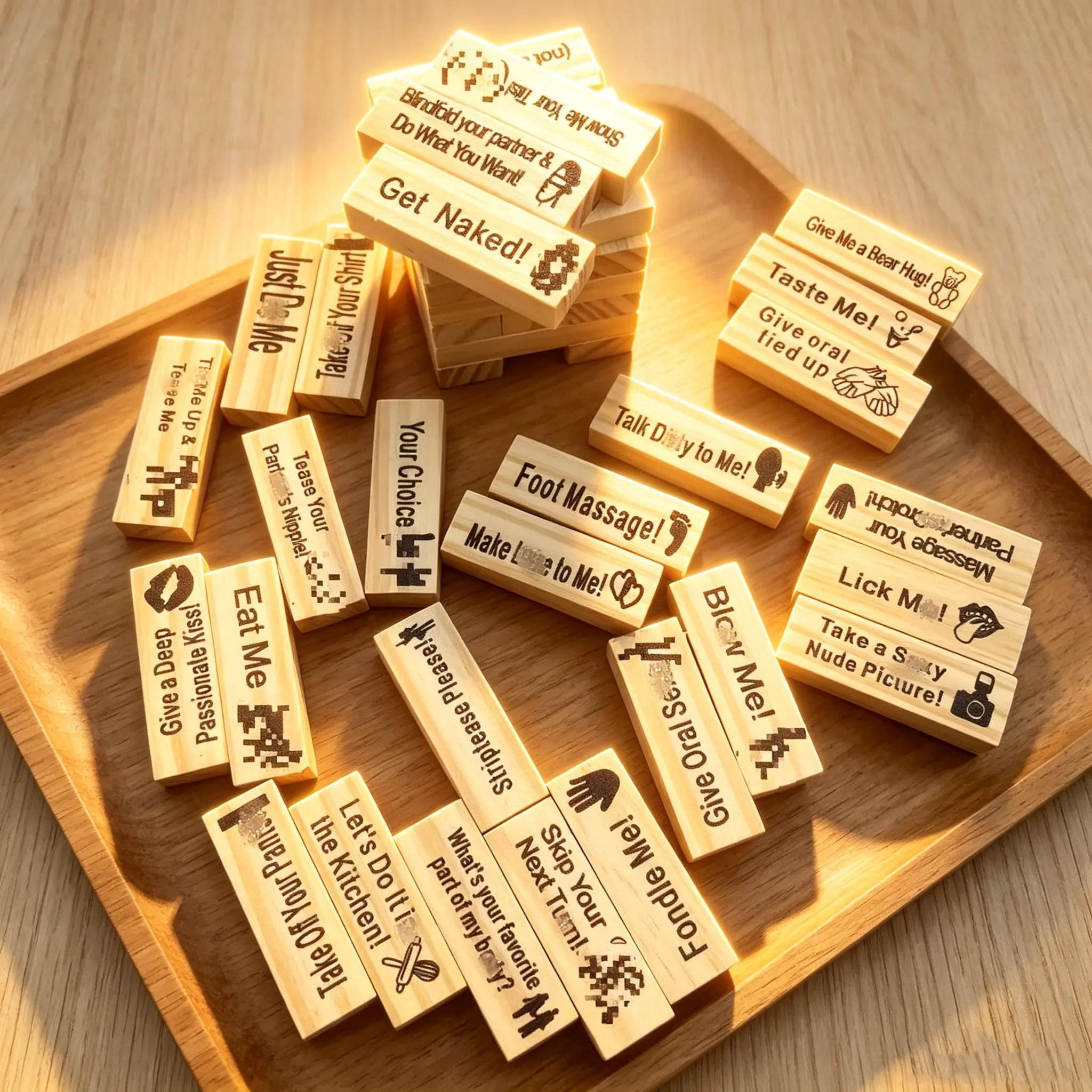 Naughty Jenga for Couples -  Wooden Stacking Tower with Spicy Truth or Dare Challenges, Adult Party & Bedroom Game, Romantic Gift for Valentines, Anniversaries & Date Nights  Adult Party Games # wooden board game