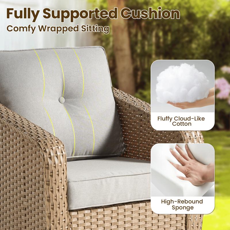 Weaxty 3Pc Set Outdoor Swivel Chairs with Side Table Sectional Rattan Sofa for Poolside Backyard Patio Furniture Elegant Design Comfortable Swivel Chairs & Stylish Side Table