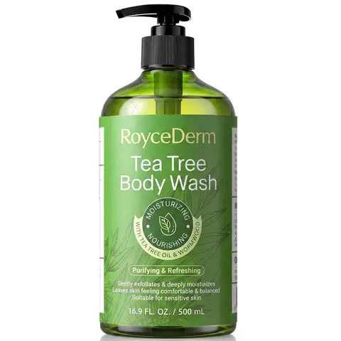 Roycederm Tea Tree Body Wash - Antibacterial Soap with Natural Botanics, Wormwood, Amino Acid, Glycerin, Antifungal Cleanser, Gentle for All Skin Types, Acne Treatment, Daily 500ml (16.9 fl oz) Body Care, 24-Month Shelf Life, Single Item