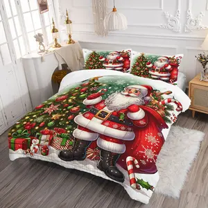 Cheerful Santa Claus Comforter Set, Festive Christmas Bedding Set with Digital Printed Quilted Design, Warm and Cozy Bedspread Perfect for Holiday Decor and Creating a Joyful Bedroom Atmosphere, with 1 or 2 Pillowcase No Pillow Core