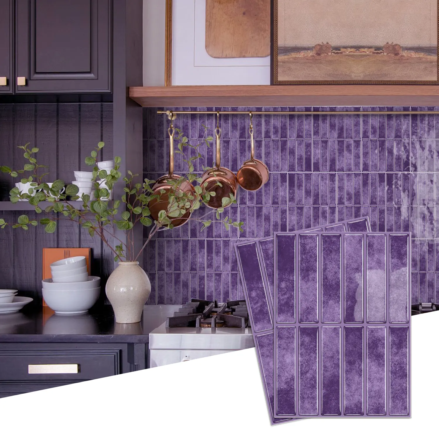 16/8pcs Lilac Purple Sticker,Peel & Stick Tile Decal Set - Self-Adhesive Waterproof Wall Art Stickers For Kitchen Backsplash, Cabinet Upgrade For Bathrooms And Living Rooms