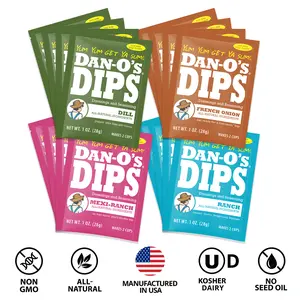 Dan-O's Dips Variety Pack - 16 Pack - Dill, French Onion, Ranch, and Mexi-Ranch (4 oz each) Dan-O's Dips Variety Pack - 16 Pack - Dill, French Onion, Ranch, and Mexi-Ranch (4 oz each)