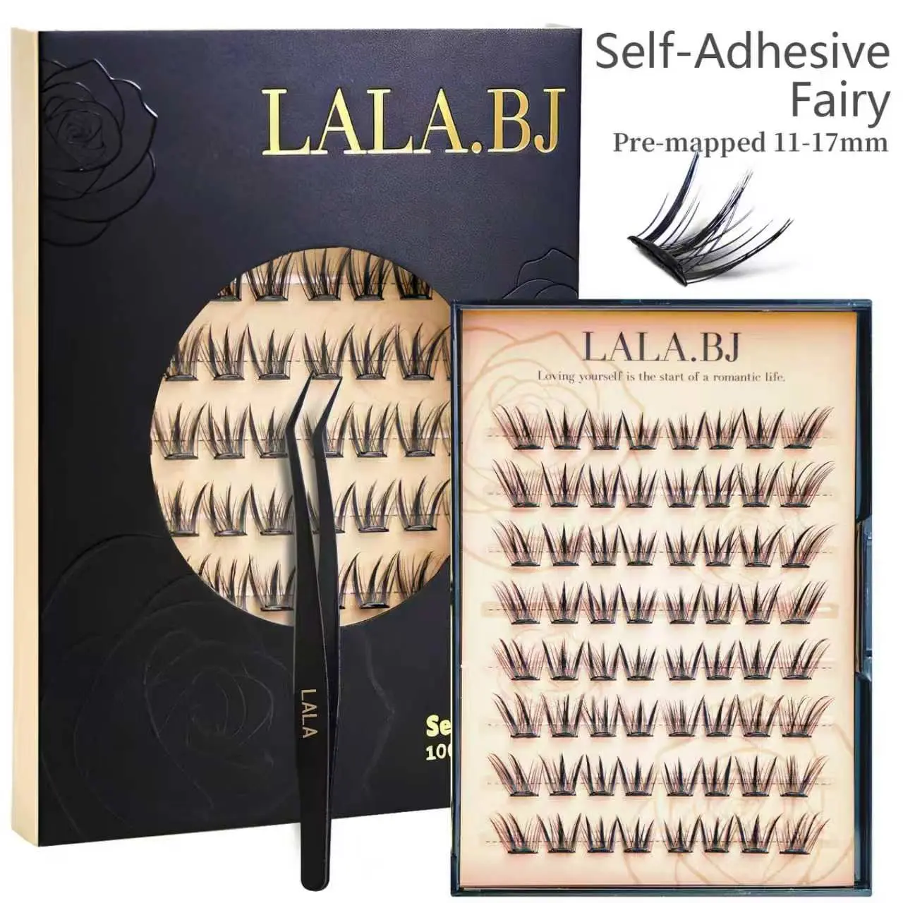 Fairy-LALA Self-Adhesive Eyelash Clusters, 11-17mm C-Curl & 14mm D-Curl Pre-Glued Individual Cosmetic Lashes, Easy Application, Reusable, Long Lasting, Synthetic Eyelash Extensions for Natural Gentle Makeup Transformation