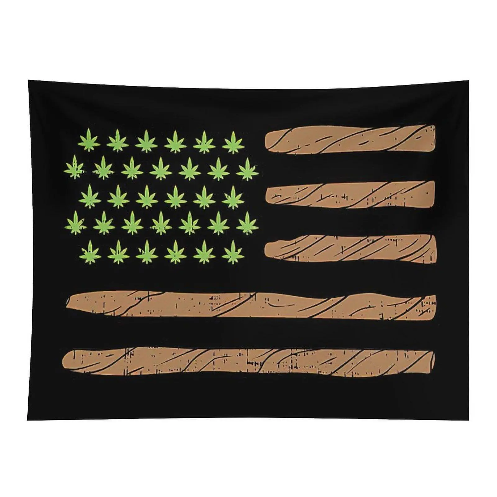 Cannabis Leaf American Flag Tapestry, Rustic Black Home Wall Hanging Decor for Room