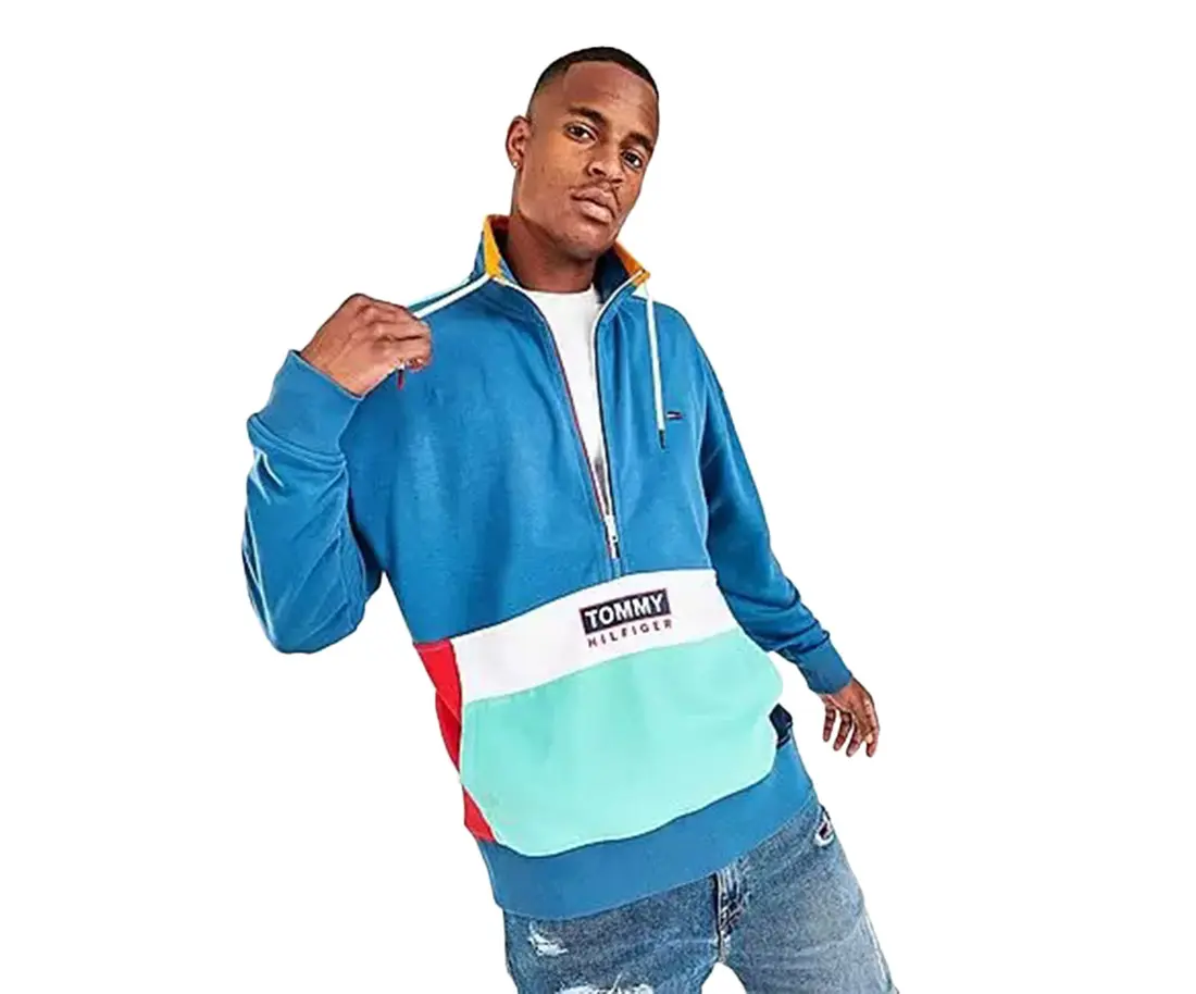 Tommy Hilfiger Denim Travis Quarter-Zip Colorblock  Mens Active Sweaters