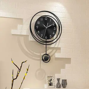 Modern Minimalist Round Hollow Out Pendulum Wall Clock, Silent Timepiece No Ticking Sound, Arabic Numerals Decorative Clock for Home Office Gift