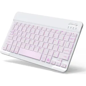 P-KBB05   Backlit Bluetooth Keyboard Small Portable Wireless Keyboard Rechargeable Illuminated for Android Samsung Tablet Cell Phone Smartphone iPad A16 11th 10th Generation iPad Pro Air Mini iPhone (White)