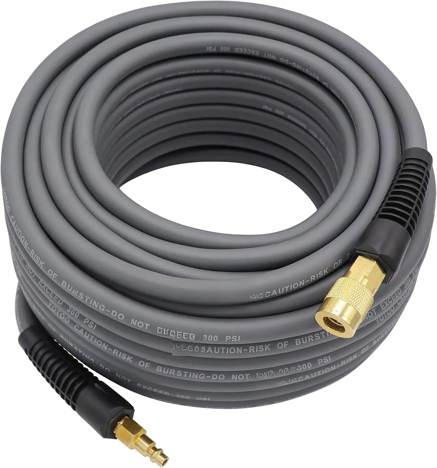 Hybrid Air Hose 3/8-Inch by 100- 300 PSI Heavy Duty, Lightweight, Kink Resistant, All-Weather Flexibility with 1/4-Inch Industrial Quick Coupler Fittings, Bend Restrictors, Gray