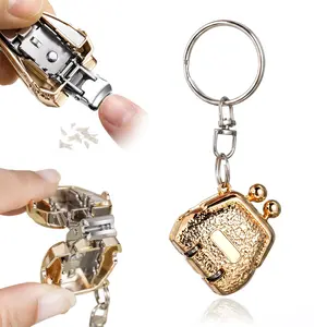 Mini Bag-Shaped Folding Nail Clippers, Portable Fingernail Clipper with Keyring, Stainless Steel Mini Fingernail Clipper for Home Travel Daily Use
