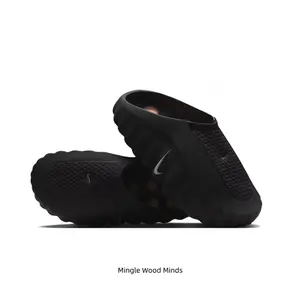 Black Thick-Soled Mule Slides, Orange Spherical Massage Outsole, Breathable Fabric Upper, Pre-Game Recovery Tech Slides