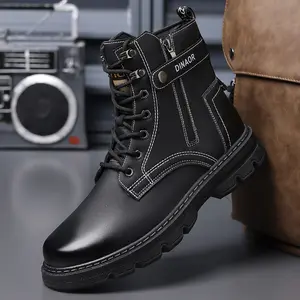 Men's Mid-Calf Boots Lace-Up, Side Zipper & Buckle Design Perfect For Everyday Trendy Men's Wear
