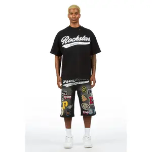 Bautista Black Graphic T-Shirt Denim Jort Set