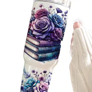 Purple Booktok 40oz Tumbler - Floral Design, Perfect for Book Lovers - Bottle, Drinkware