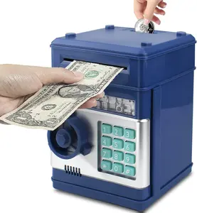 Mini ATM Piggy Bank ATM Machine Best Gift for Kids,Code Piggy Bank Money Counter Safe Box Coin Bank for Boys Girls Password Lock Case (Navy Blue)