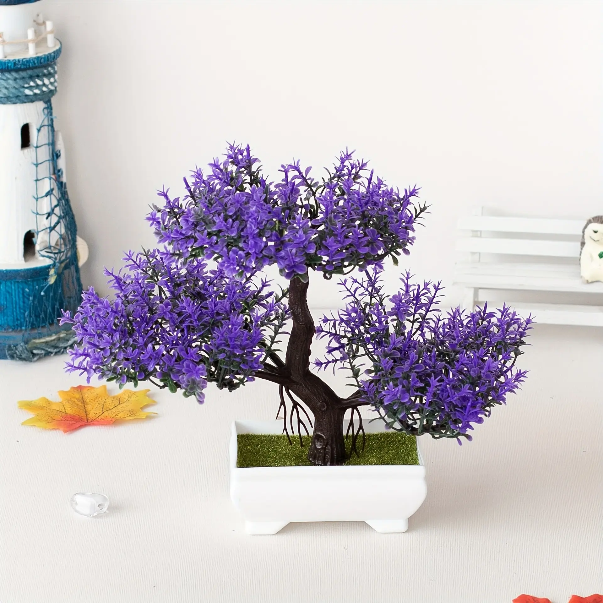 1 Pcs Artificial Bonsai Tree with White Pot, Artificial Plants, Decorative Fake Tree for Home Decor, Bookshelf, Office, Desktop, DIY Wedding, Room Ornament, Valentine's Day, Mother's Day, Party Decoration, Gift, Indoor & Outdoor Use