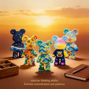 Multicolor Surprise Gift Bear 3D Puzzle Building Blocks Decoration, Home Office Bookshelf Decor, Party Living Room TV Stand Display