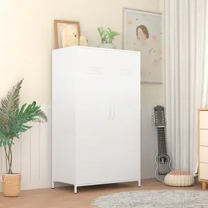 Metal Locker Cabinet,51" Steel Vertical Storage Locker with 2 Doors and 2 Shelves for Kids,Employees,Home Office,Bedroom,School,Gym-Red