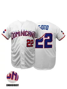 Men's Dominicana #22 Baseball Jersey, V Neck Button Front Baseball Shirt, Jersey Top, Comfortable and Breathable Casual Loose Fit Short Sleeve Sportswear,Gift for Training,Thanksgiving,Christmas,New Year
