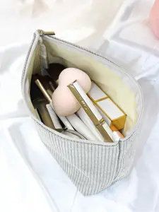 Everydaybag, Pink Corduroy Fashion Makeup Bag – Portable Zipper Cosmetic Pouch for Travel & Daily Use | Lightweight Foldable Organizer | Polyester Material