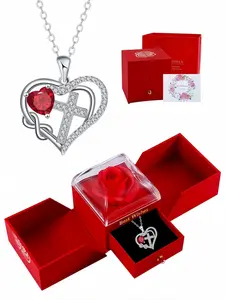 Sacred Heart Ruby Cross Necklace Luxury heart-shaped cross sweater necklace with premium gemstones, Heart Design Necklace.With surprise double-door preserved rose jewelry box.Ideal gift for birthdays, Mother’s Day and Valentine’s Day, Jewelry Gifts