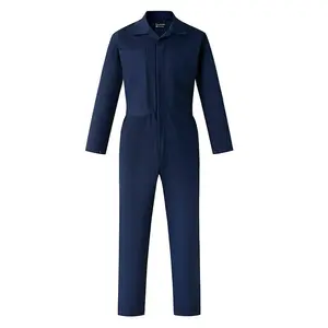 Long Sleeve Coveralls for Men, Zip Front Cotton Twill Work Coverall, Action Back Jumpsuit with Pockets