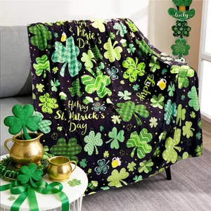 St Patricks Day Throw Blanket Lucky Shamrock Blanket Super Soft Cozy and Plush for Couch and Chair