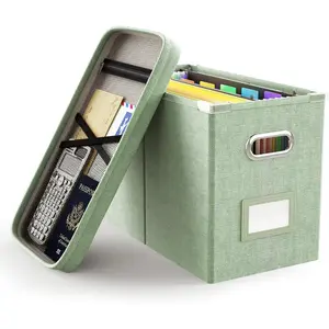 File Organizer Box with Lid, Hanging Filing Box with Mesh Pocket, Document Organizer for Letter Files, Portable Storage Box (1 PC, Green)