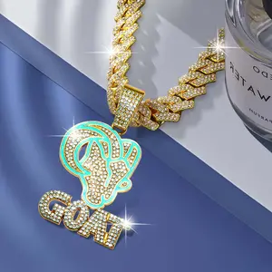 Hip Hop Punk Goat Bull Head Pendant Necklace Halloween Gift Jewelry Suitable for All Seasons with Gold Design and Rhinestones Cuban Link Chain