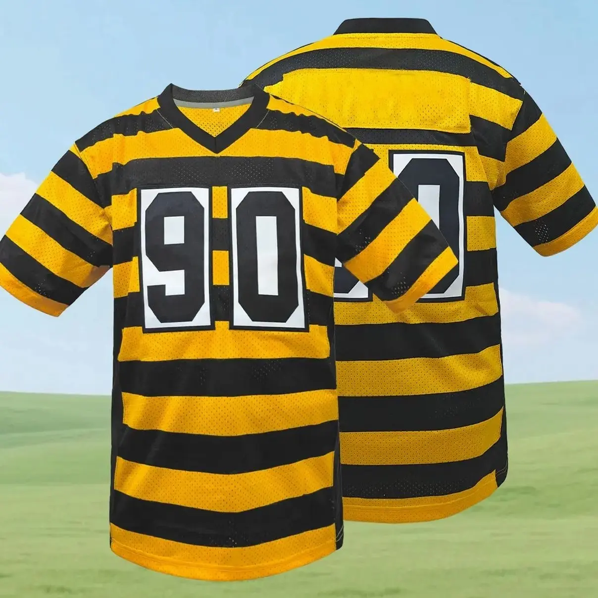 Men's Steelers Football Jersey #90 All-Season Loose-Fit V Neck Sports Jersey, Breathable Embroidered Design, Casual Short Sleeve Tee for Men & Women, Sports Tops