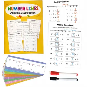 A set of teaching aids for addition and subtraction exercises within 20, 1 A4 math number axis exercise book with 16 erasable number axis exercise cards and 2 whiteboard pens, suitable for school learning and home learning, Visual Learning Tools