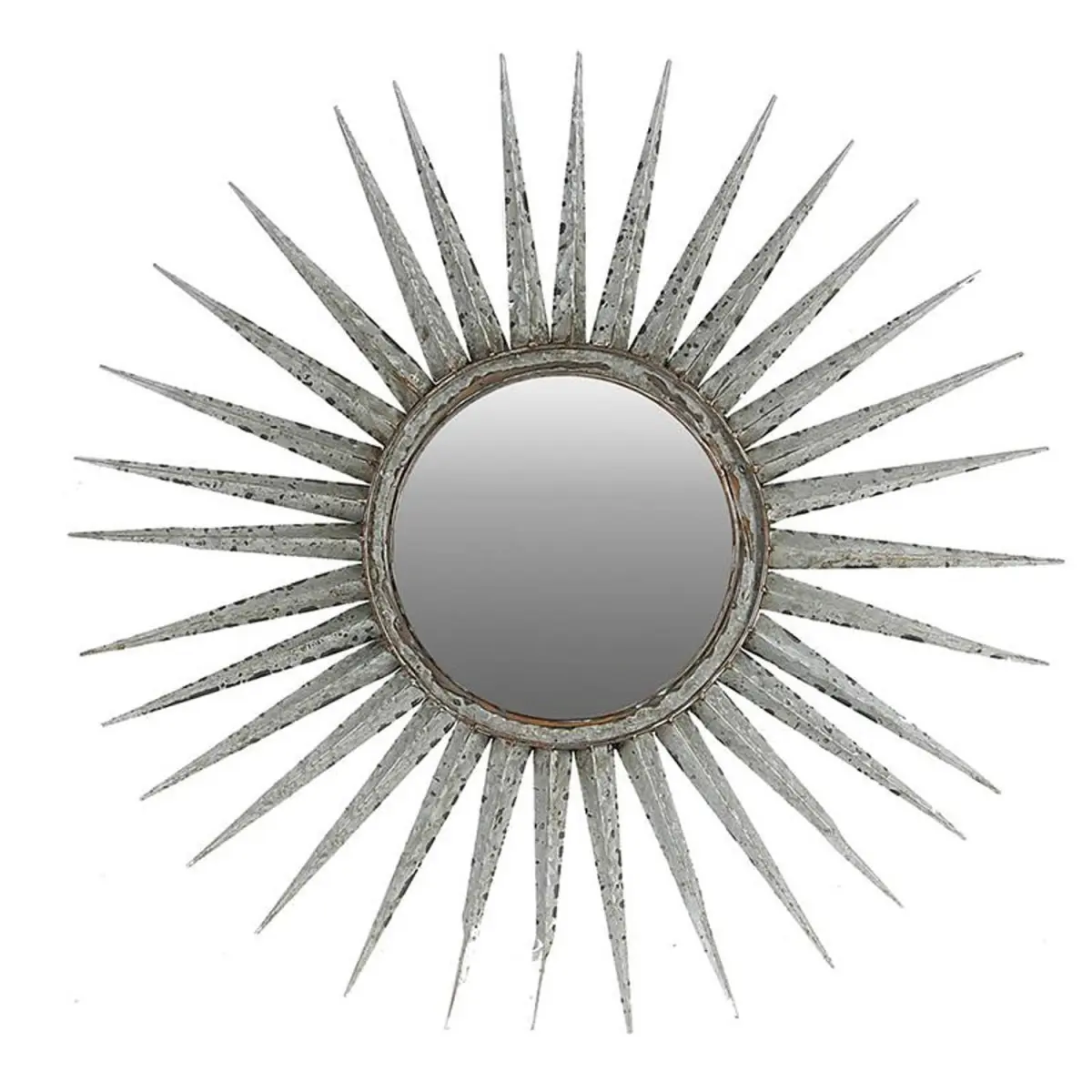 212 MAIN Glass Accent Mirror - Antiqued Silver Gray Galvanized Metal Sunburst, Aesthetic Decorated Wall-Mounted Metal Mirror, 30x30x1.4 in, Vintage Farmhouse Home Decor with Easy Installation, Aesthetic Wall-Mounted Mirrors