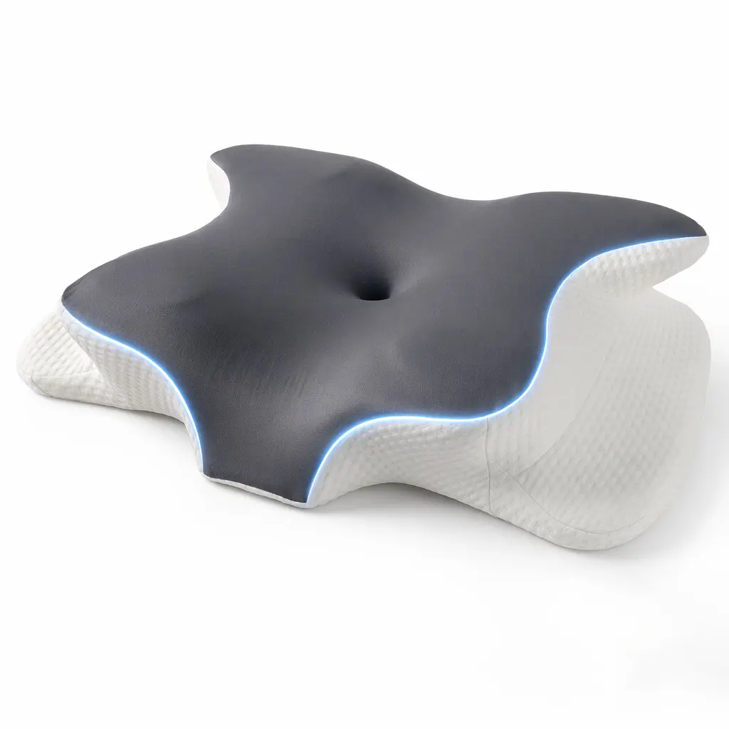 Cooling Ergonomic Memory Foam Neck Pillow, Adjustable Dual Height Cervical Support Pillow for Side Back Stomach Sleepers