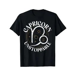 Men's & Women's Capricorn Unstoppable Zodiac T-Shirt - 100% Cotton Black & Astrology Symbol Tee with Capricorn Goat & Roman Numeral XII, Soft Breathable Casual Crewneck Shirt for All Seasons, Gift for Capricorn Men &