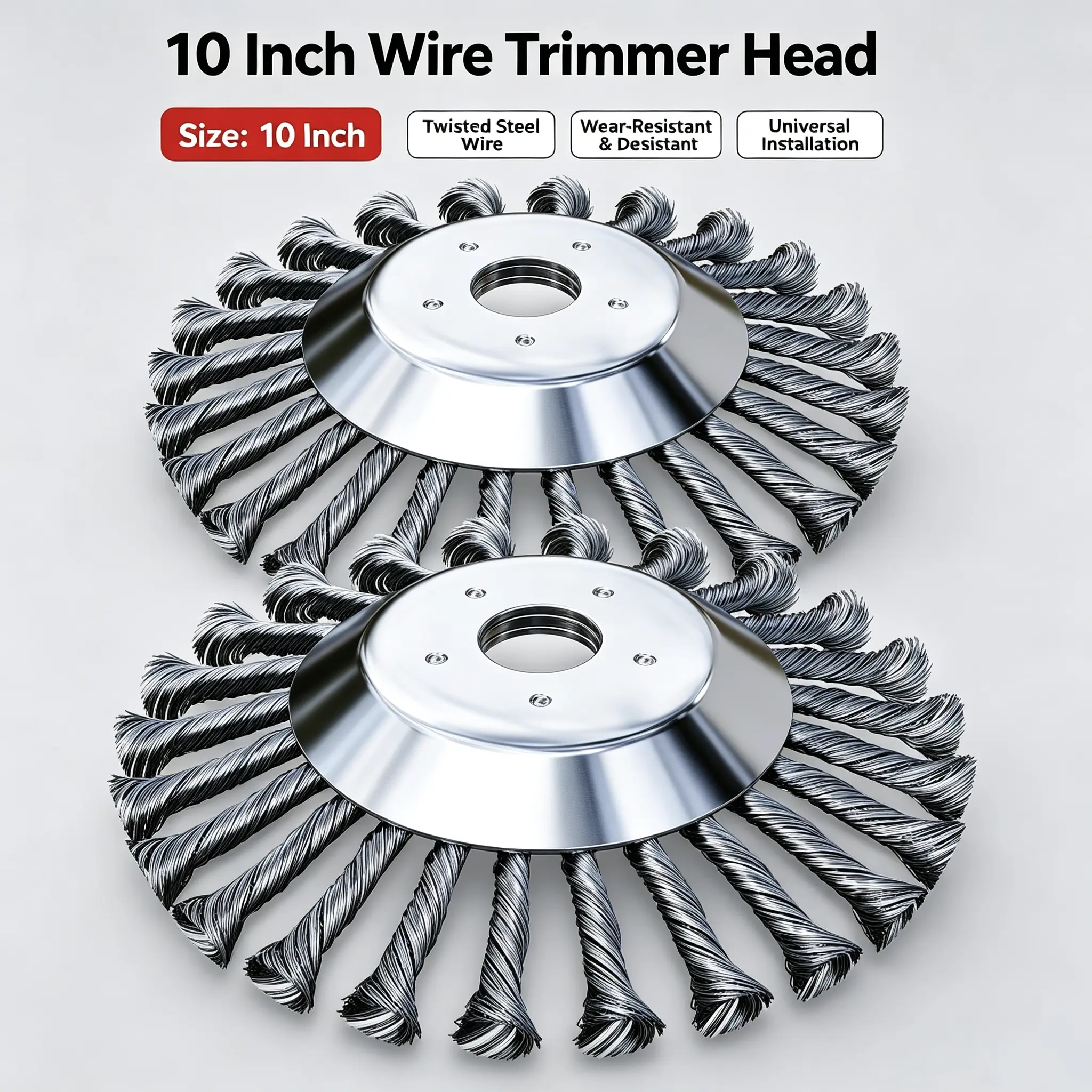2-Pack 10-Inch Wear-Resistant Universal Wire Trimmer Head, Heavy-Duty Twisted Steel Weed Eater Replacement Head with Weed Control Functionality for String Trimmers Adapter
