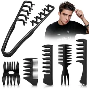 6PCS Texture Comb Wide Tooth Styling Combs for Women Men, Volumizing Texturizing Hair Comb Set for Volume Fringe Parting, ABS Plastic Barber Tool for Quiff Pompadour Slick Back