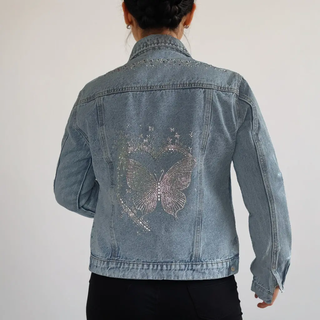 Celestial Butterfly Couture Embellished  Denim Jacket