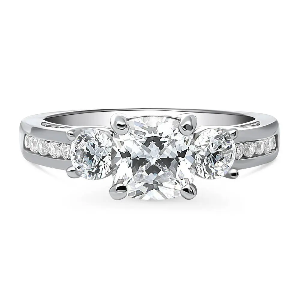 BERRICLE Sterling Silver 3-Stone Wedding Engagement Promise Rings for Her, 1.5 Carat Cushion Cut Cubic Zirconia CZ Ring