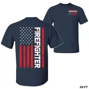 American Flag Firefighter T-Shirt, Patriotic Fire Department Graphic Tee, Red Line Hero Shirt for Brave Firemen & First Responders