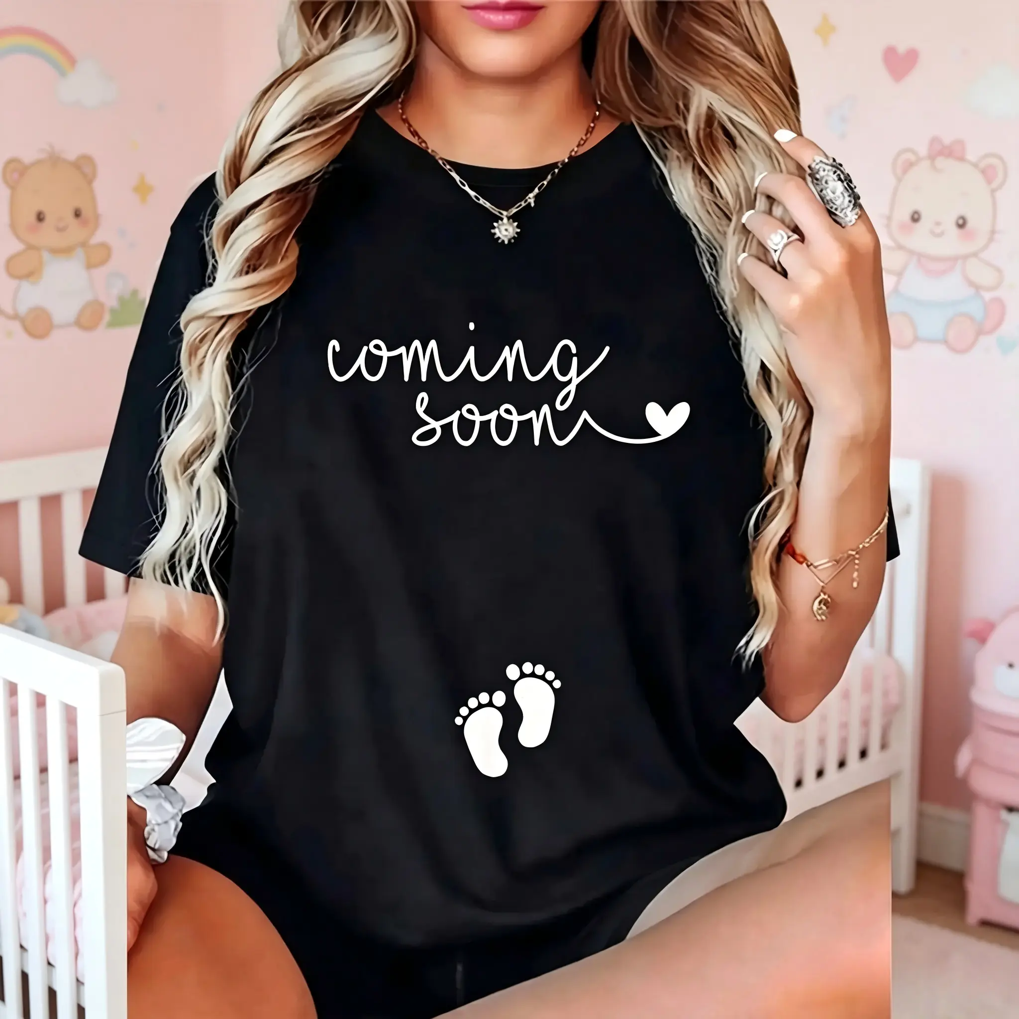 Women's Plus Size Maternity Crew Neck Short Sleeve T-Shirt - 100% Buttery Cotton, Loose-Fitting, Breathable, Anti-Static, Plain, Gentle on Skin for Baby Bump, Work, S Size