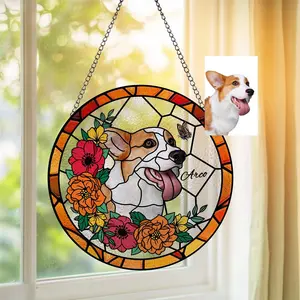 Personalized Pet Portrait Glass Suncatcher - Custom Dog or Cat Memorial Gift for Pet Owners