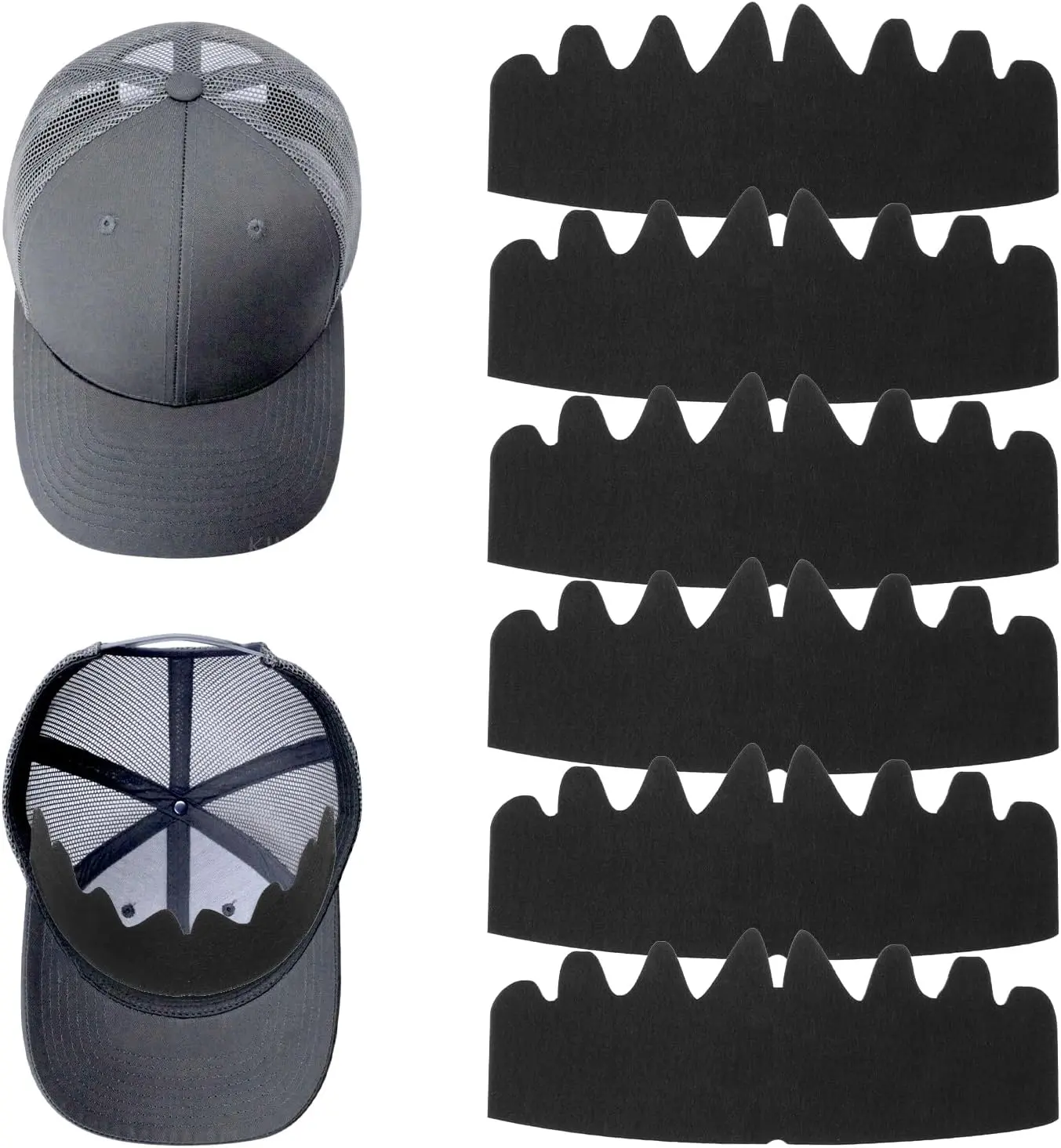 6 Pcs Black Baseball Caps Inserts Shapers, Flexible Washable Reusable Hat Liner Cap Fitter Inserts, Felt Hat Sweat Liner Hat Support Brim Shaper for Snapback Caps Fitted Caps Sport Caps