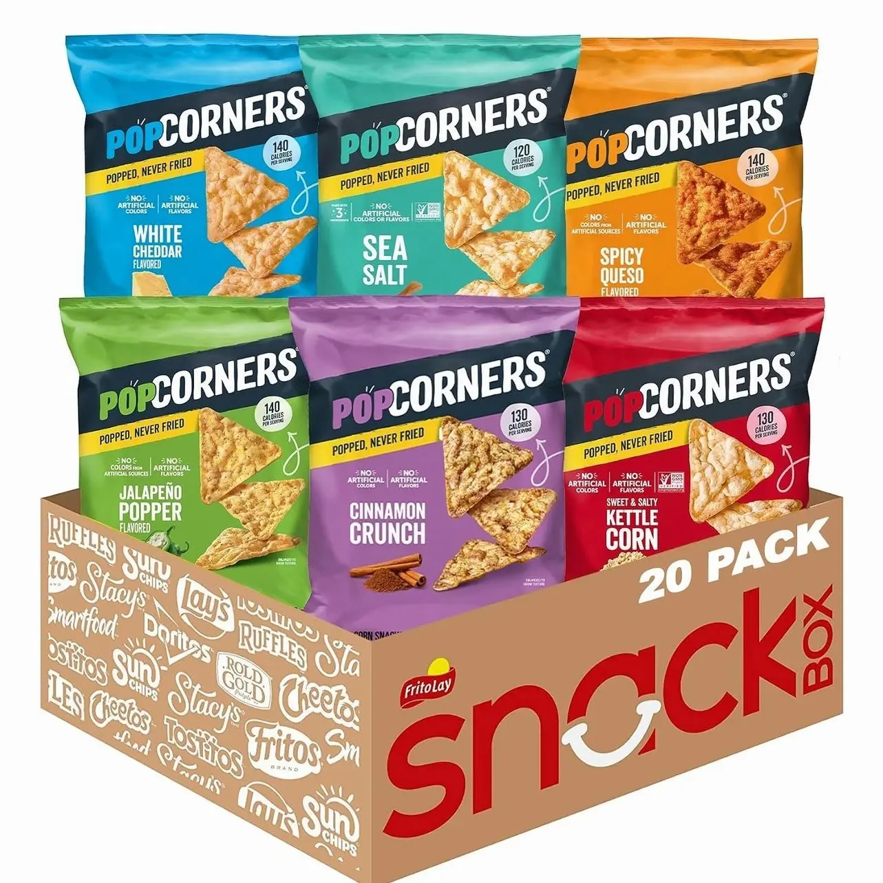 PopCorners Popped Corn Chips, 6 Flavor Variety Snack Pack, 1 oz Bags, (20 Pack), Gluten Free, No Artificial Colors, No Artificial Flavors